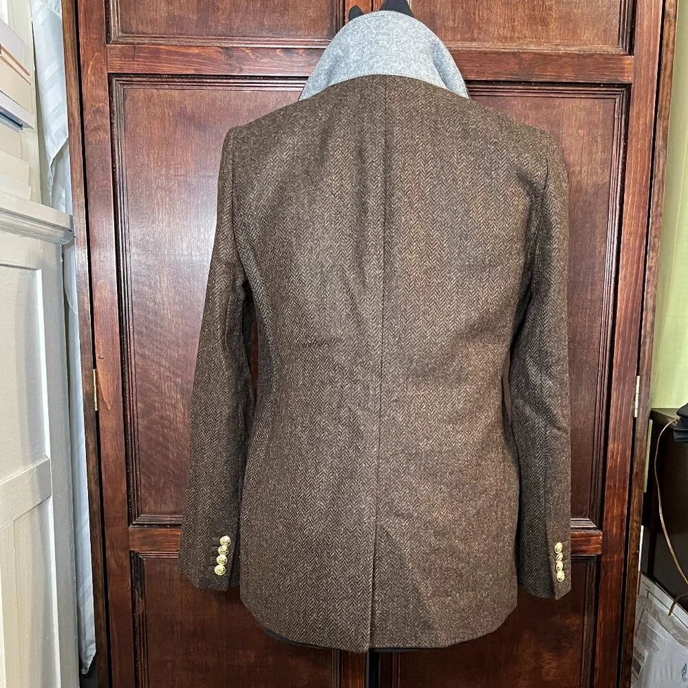 J CREW BRISTOL DOUBLE BREASTED BLAZER DARK CHOCOLATE WOOL HERRINGBONE SIZE 6 - Picture 2 of 12